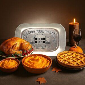 Wilton Armetale Pewter Bread Tray • Bless This House 2001 Serveware Made in USA